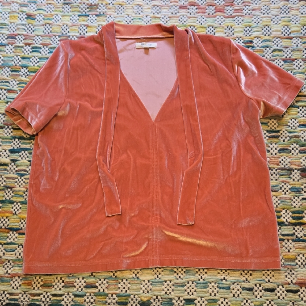 Madewell Velvet Short Sleeve Top in Pink